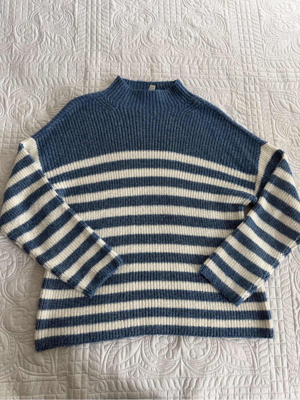 St. John's Bay Blue and White Striped Mockneck Sweater XL Nautical Comfy Knit